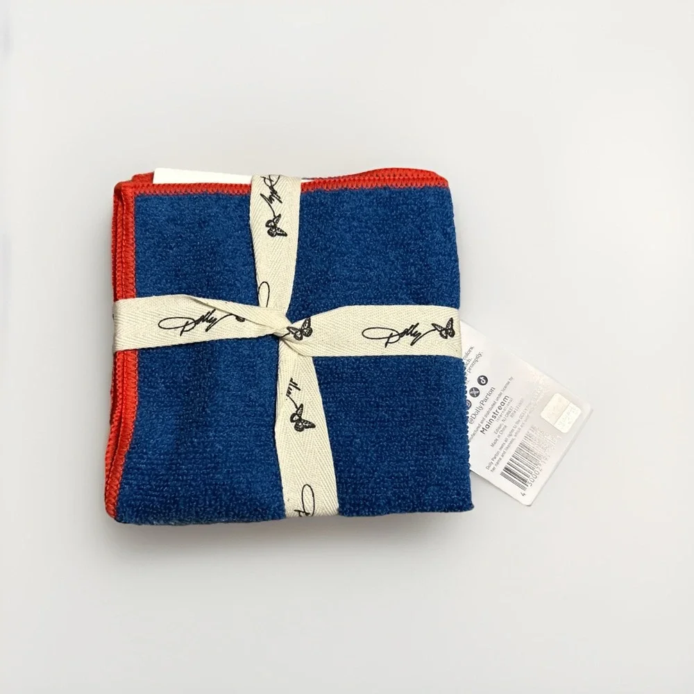 Dolly Parton Dark Blue Dishcloths Red Seem (2 Count) (Brand New)